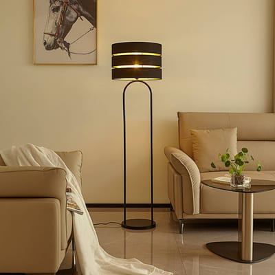 Lindby - vloerlamp - 1licht - Stof, metaal - H: 146 cm - E27 - zwart, goud