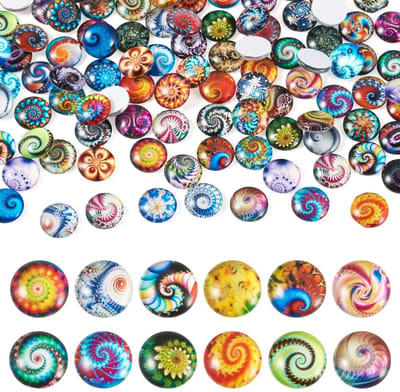 Dailygoods- Cabochons 100 Stuks - Glazen Decoratieve Cabochons - Vlakke Ronde met Patroon - Mozaïek Tegels - Scrapbooking - Sieraden Maken - Glascabochons