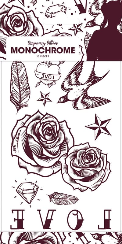 36x Monochroom Love / Liefde Plak Tattoo - Party Feest Thema Fun