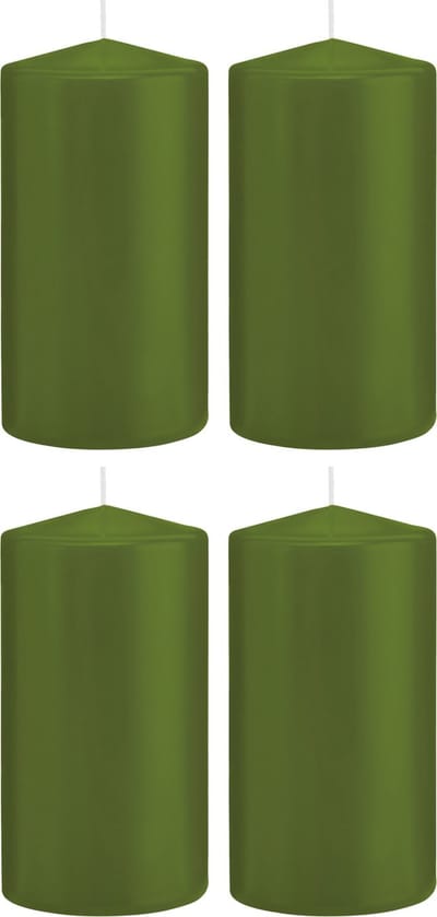 Trend Candles Cilinderkaars/stompkaars - 4x - olijfgroen - 8 x 15 cm - 69 branduren - horeca kaarsen