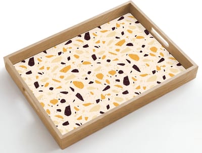 Dienblad hout 50x35 cm - Schootdienblad - Terrazzo - Patroon - Geel - - Borrelplank rechthoek - Plateau dienbladen