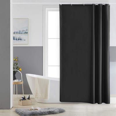 OKWISH Douchegordijnen - Douchegordijn Met Haken, Waterdicht En Wasbaar, Anti-Schimmel Badkamergordijn, Strak Effen Design, Polyester, Zwart, 240x200 cm
