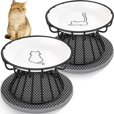 Voerbak Kat - Voerstation - Comfortabel Eten - Verhoogd Ontwerp - 2 Bakken - Neutraal