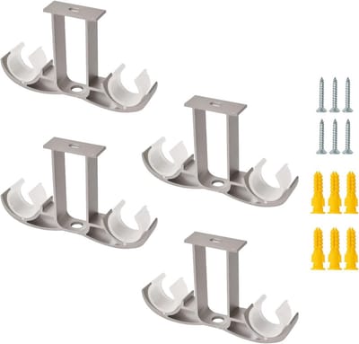 Dubbele Gordijnroede Beugels Plafondmontage - 4 Stuks Stevige Aluminium Houders Grijs