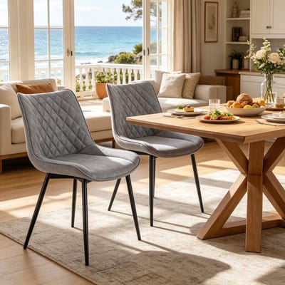 Eetkamerstoel - Set van 2 - Gestoffeerde Stoel - Moderne Stoel - Woonkamerstoel - Bureaustoel - Comfortabele Zitstoel - Stijlvolle Interieurstoel - Elegante Stoelen voor Eetkamer, Woonkamer en Kantoor - Lichtgrijs