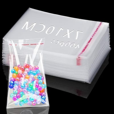 Set van 400 Zelfklevende Cellofaanzakjes - Transparante Plastic Zakjes 7 x 10 cm voor Cookies, Snoep, Noten en Sieraden