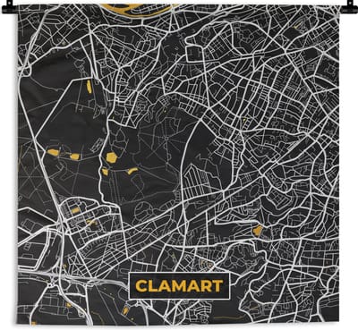 Wandkleed - Wanddoek - Plattegrond - Clamart - Stadskaart - Frankrijk - Kaart - 180x180 cm - Wandtapijt