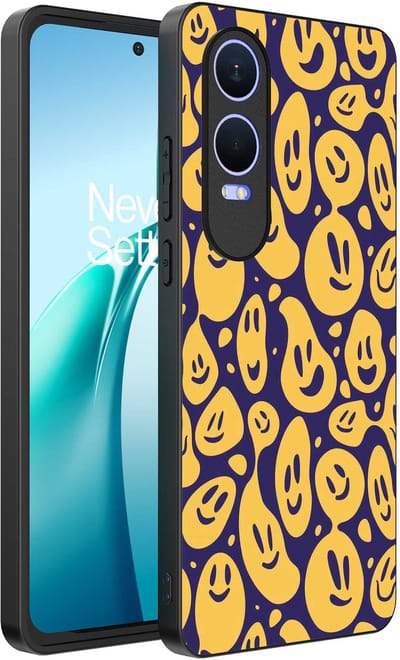 Smartphonica Telefoonhoesje Geschikt voor OnePlus Nord CE 4 Lite met smiley opdruk - TPU backcover case emoji design - Paars Geel geschikt voor OnePlus Nord CE 4 Lite