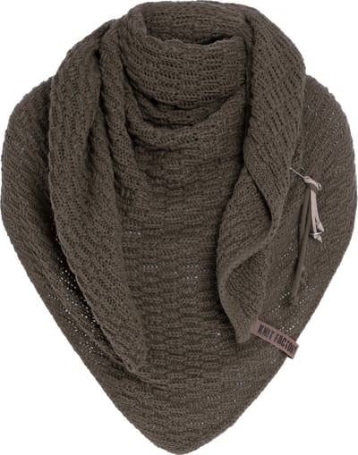 Knit Factory Jaida Gebreide Omslagdoek - Driehoek Sjaal Dames - Dames sjaal - Wintersjaal - Stola - Wollen sjaal - Bruine sjaal - Cappuccino - 190x85 cm - Inclusief siersluiting