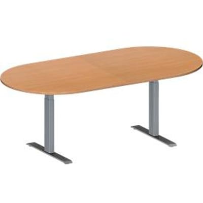 Schäfer Shop  Genius Vergadertafel MODENA FLEX, in hoogte verstelbaar, zonder contactdoos, ovale vorm, T-poot rechthoekige buis, B 2000 x D 1000 mm, beukenpatroon