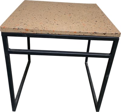 bijzettafel metaal vierkant 38 cm hoog 38 cm met fiberstone blad, beige gemêleerd