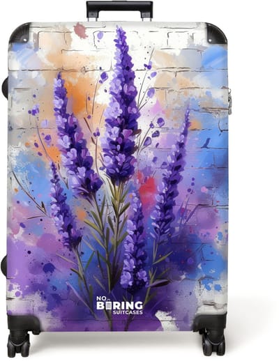 NoBoringSuitcases.com® - Koffer groot - Reiskoffer lichtgewicht - Paarse lavendel in graffiti stijl - Rolkoffer met 4 wielen - Grote trolley XL - 98 liter bagage