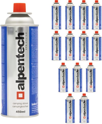 Alpentech 450ml gaspatroon, EN417 conform, isobutaan, EPS systeem, IK301 - Set van 14 stuks