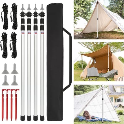 Tentstokken - Telescoopstangen - Camping en Tarp - Verstelbaar tot 234.5 cm - 4 stuks - Zilver