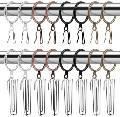 Unyqoos® Metalen gordijnringen met haken voor ramen en deuren, zwart, 120 stuks