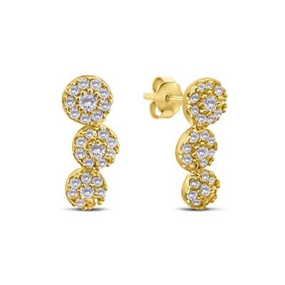 New Bling 9NBSAM-G230226 Gouden Oorknopjes met 3 Rosetten - Zirkonia - Entourage - 12,5x4,9mm - 14 Karaat - Goud