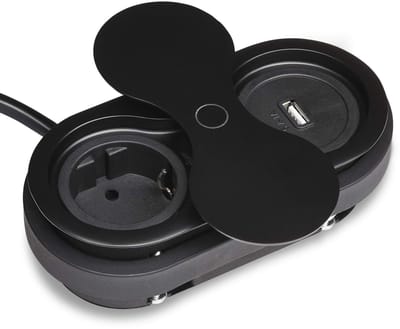 Dubbele, ingebouwde stopcontact ovaal zwart met Schuko / USB