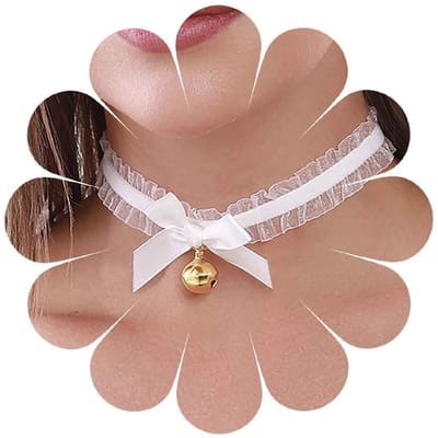 Dailygoods - Gotische kanten halsketting, zwarte kant, strikken, halsketting, goudkleurige belletjes, kraag, halsketting, brede kant, halsketting, halsketting, halsketting, lolita cosplay kostuum