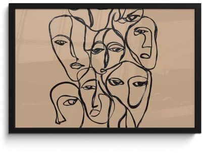 Poster in lijst - Fotolijst 60x40 cm - Posters - Gezichtenzee - Lijntekening - Abstract - Posterlijst zwart - Decoratie - Wanddecoratie woonkamer - Muurdecoratie slaapkamer