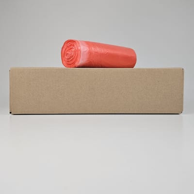 Rode Vuilniszakken 30 Liter | 375 Zakken | Trekband | HDPE | 17 My | 55x70 cm - Afvalzakken 30 Liter, Hoge Trekbandzakken, Pedaalemmerzakken 30 Liter, Vuilniszakken Rood