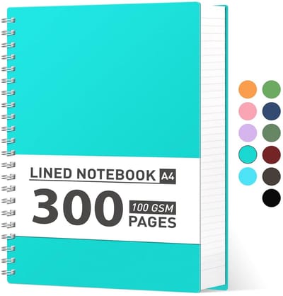 A4 Spiraal Notebook Gelinieerd - 200 Paginaboek (300 Vellen) - Dik 100 g/m² Papier - Collegeblok voor School en Werk