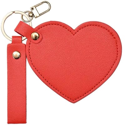 Make-up Spiegel Sleutelhanger Hart Rood – Compacte Zakspiegel Dames – Leren Mini Spiegel – Sleutelhanger Spiegel – Cadeau voor Vrouwen