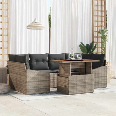 vidaXL Tuin Eettafel Set met kussen 7 pcs Grijs en Bruin