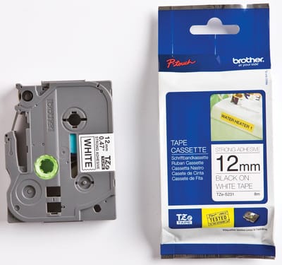 Labeltape Brother P-touch TZE-S231 12mm zwart op wit | 1 stuk | 25 stuks