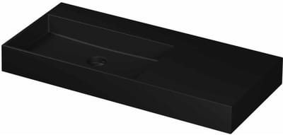 INK United Wastafel Porselein Links Zonder Kraangat incl. Porseleinen Click Plug en Verborgen Overloop Systeem - 1000x450x110 mm - Mat Zwart