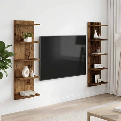 vidaXL - Wandplank - 2 - st - Oud - hout - 30 - x - 15 - x - 100 - cm - Bewerkt - hout