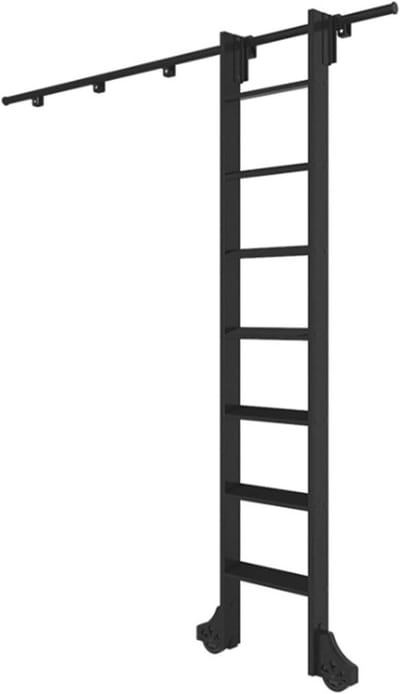 Schuifladder Hardware - Glijladder Set - Boekenkast Bereiken - Hoogwaardig Staal - 1 Meter - Zwart