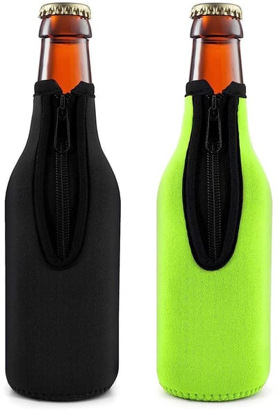 2-delige Isolatiehoes voor bierflessen - isolatiehoes van neopreen - hoes voor flessen met lange hals - houdt de temperatuur vast - antislip - materiaal van neopreen - met ritssluiting - geschikt voor flessen met lange hals - Zwart, groen