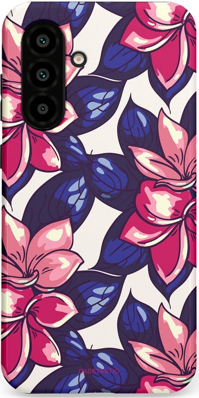 Casetastic hoesje geschikt voor Samsung Galaxy A36 / Samsung Galaxy A56 - Dubbellaagse bescherming - Tropen paradijs - Fashion Case - Donkerblauw Roze Koraal Lila