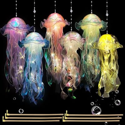 SnelShoppen - 6 stuks kwallen lampen, hangende kwallenlantaarns, oplichtend, decoratieve sfeerverlichting, draagbare kwallen-lampen voor kinderverjaar