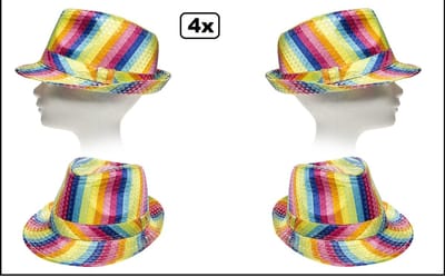 4x Party hoed glitter paillet regenboog - Rainbow - Glitter and glamour Gala thema feest evenement festival party