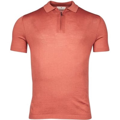 Thomas Maine Polo Half Zip Collar Single Knit Fine Merino Short Sleeve Terra / male