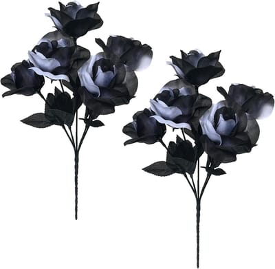 Gothic Zwarte en Witte Kunstrozen Boeket voor Halloween Decoraties, Bruidskostuum en Feestversiering voor Thuis en Kantoor