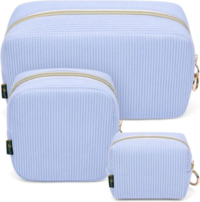 Allecta - Kleine make-uptas met corduroy voor dames - Draagbare toilettas met ritssluiting - Toilettas organizer voor verjaardag - Beige