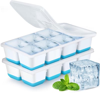 Dailygoods- IJsblokjesvorm Groot - IJsblokjesvorm met Deksel - IJsblokjesvorm Siliconen - BPA-vrij - Stapelbare - 2 Stuks - Ijsklontjesmaker