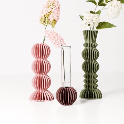 Fleuriek - Set van 3 kleine vazen voor bloemen of droogbloemen - Groen, roze, rood - Stekvaasjes met reageerbuisjes