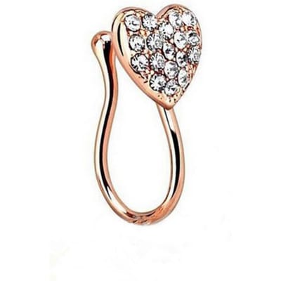 Faux anneau de nez à clipser en forme de cœur à paillettes pour femmes, à la mode, sans perçage or