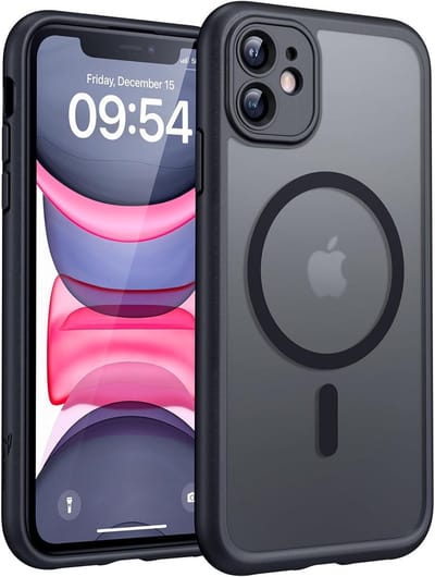 voor iPhone 11 Case Compatibel met MagSafe, Volledige Camerabescherming, Schokbestendig Anti-vingerafdruk Anti-slip Hoesje Dunne Translucente Matte Backcover 6,1-Inch, Zwart