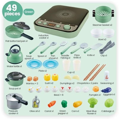 Kinderen Mini Keukenaccessoires Set Speelkeuken Fornuis Set met Speelpan Inductie Doe-alsof Kookspeelgoed Peuter Meisjes Jongen Cadeau gray