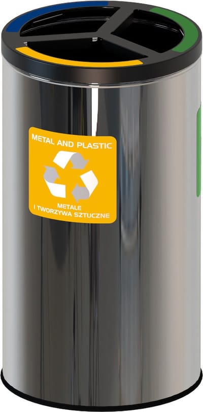 ALDA Ronde Stalen Recycling prullenbak 3x25L - Geel - Blauw - Groen
