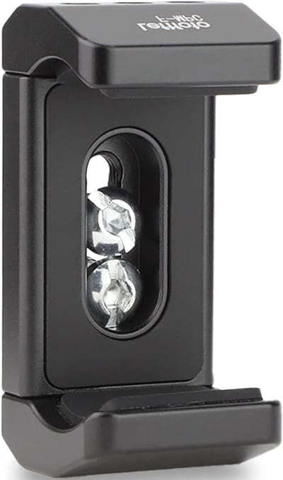 Universele smartphone houder met veerklem voor camera, geschikt voor telefoons van 55mm tot 85mm