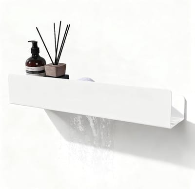 Multifunctionele Wandplank voor Badkamer, Douchehouder, Wit Organiser met Zijhaak voor Badkamer, Keuken en Slaapkamer