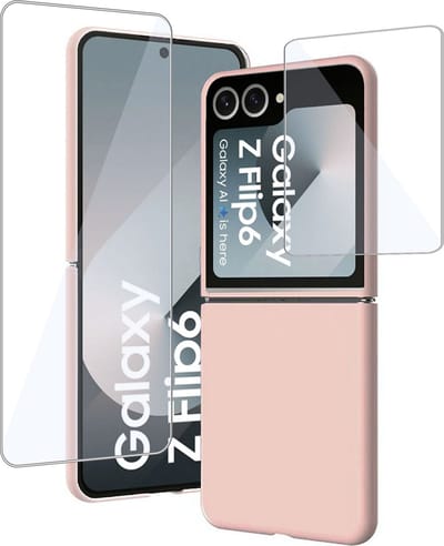 Geschikt voor Samsung Galaxy Z Flip 6 / Flip 7 FE - Hoesje + Screenprotector – Beschermglas Folie - GuardCover - Suède Case Rosé