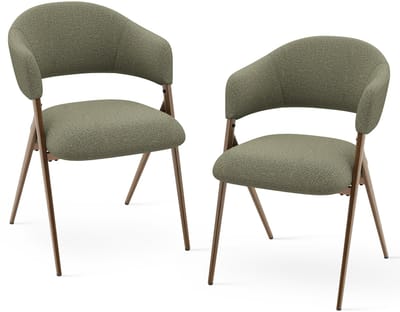COLAMY - Eetkamerstoelen set van 2 - Hout - Moderne stoffen gestoffeerde eetkamer- open rugleuning en gewatteerde zitting - groen