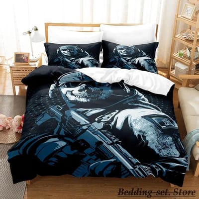 Game Call of Duty Simon Ghost Riley Beddengoed Set Cartoon Anime Driedelige Set Volwassene Kind Slaapkamer Dekbedovertrek Sets 3D Schietspel 70x133cm 2pcs gray