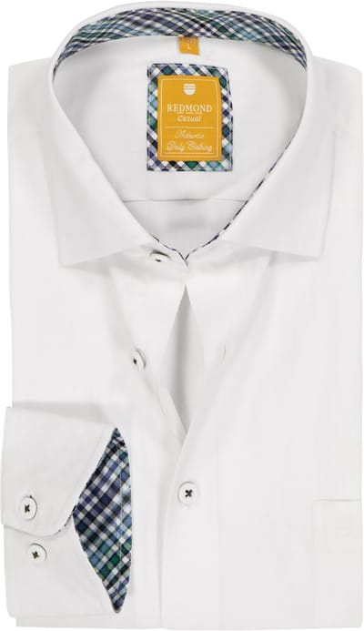 Redmond modern fit overhemd - twill - wit - Strijkvriendelijk - Boordmaat: 45 - 46